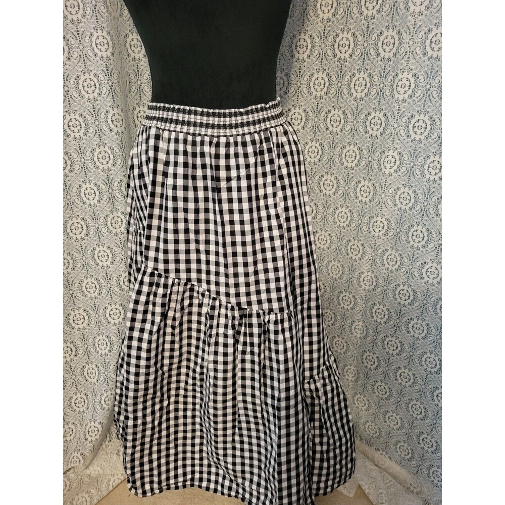 Who What Wear Black and White Gingham Tiered Midi Skirt